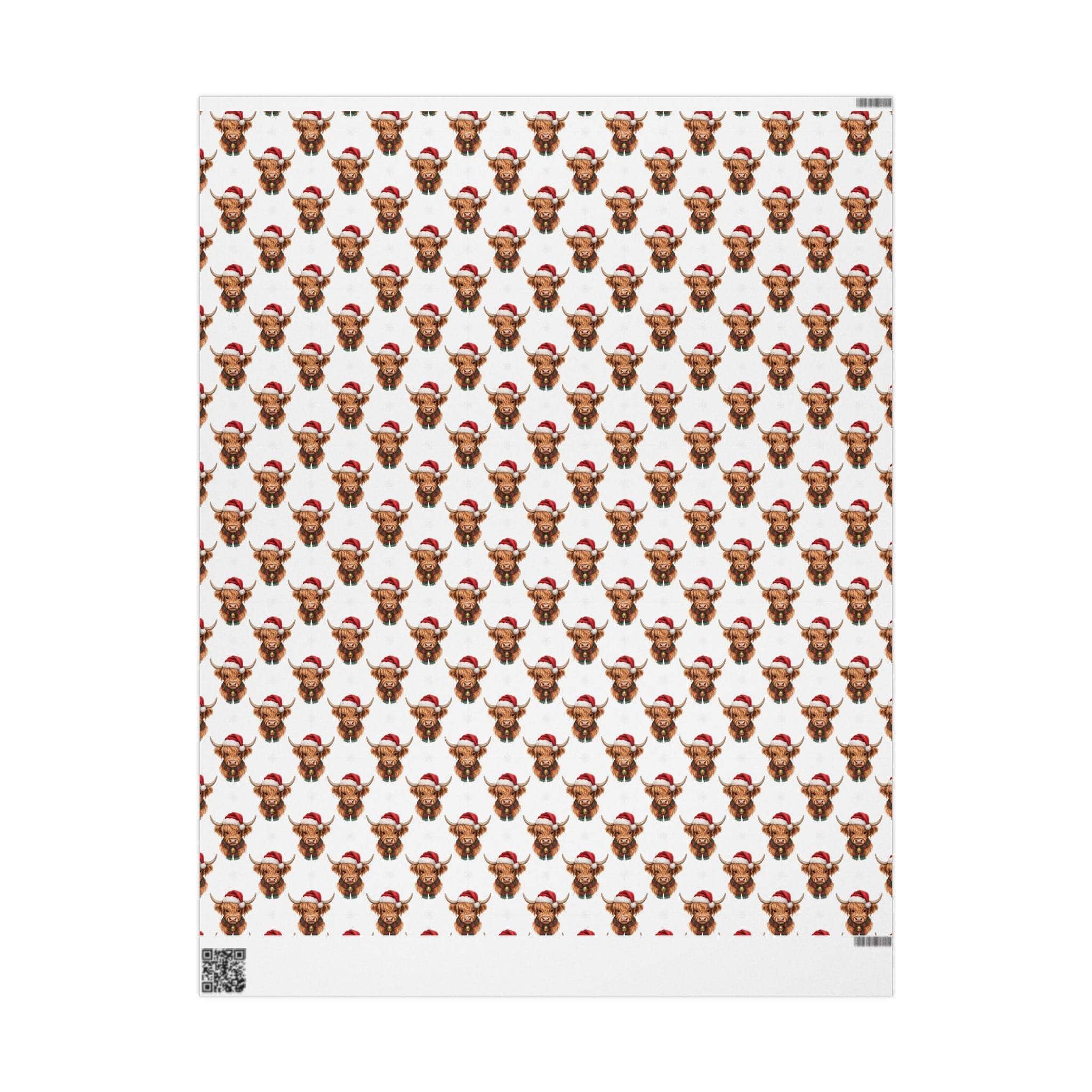 Gift wrapping paper with Santa Highland Cows design in high-definition print on thick fine art paper