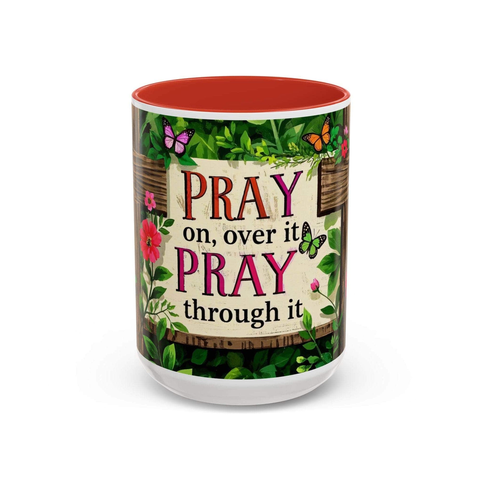 Mug with floral design and motivational quote on a white background