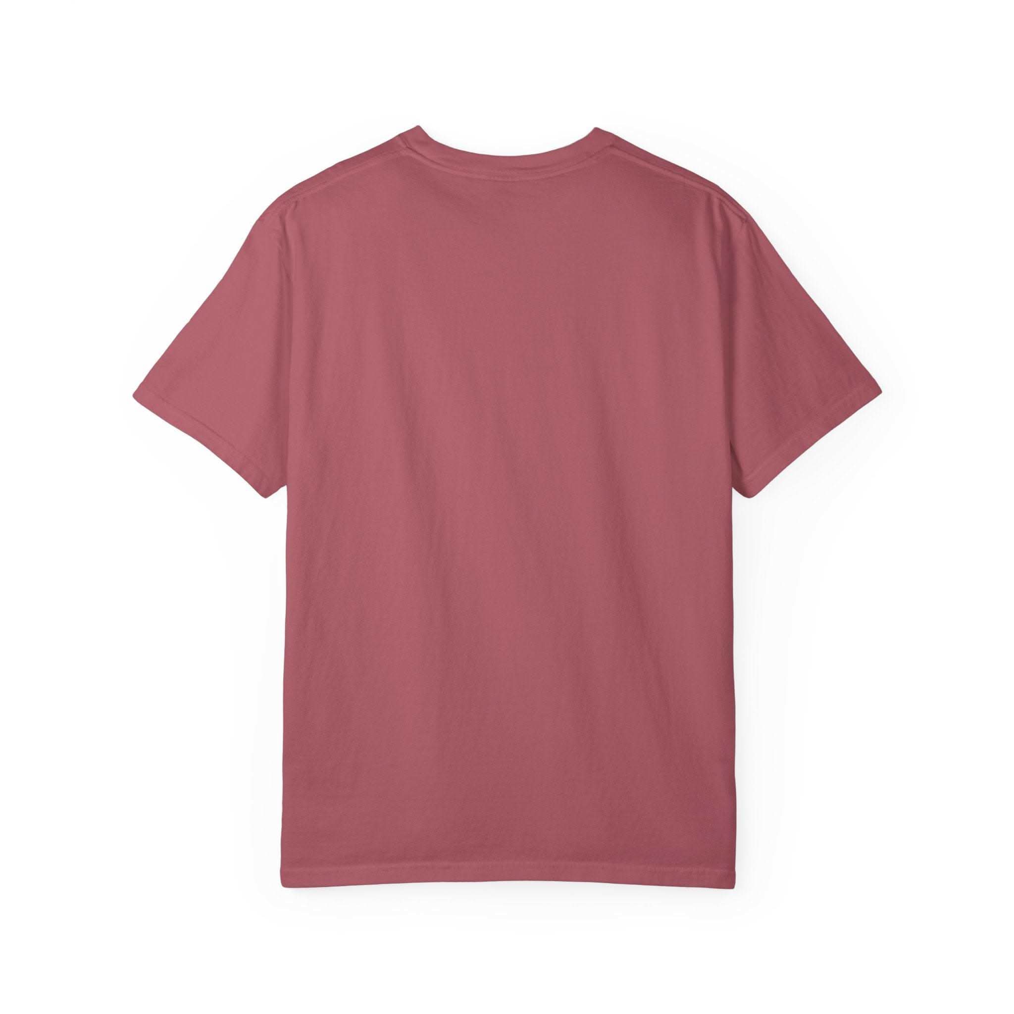 Back view of a mauve Faux Glitter Holly Jolly Mama T-shirt made of 100% ring-spun US cotton with a relaxed fit and double-needle stitching
