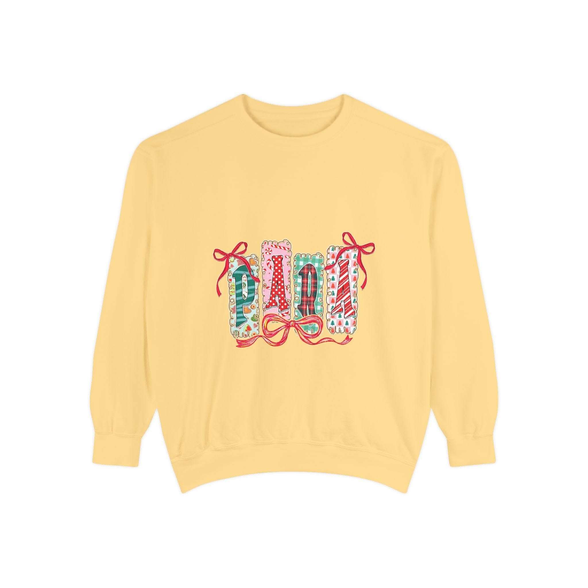 Preppy Christmas sweatshirt in Butter, featuring cozy cotton fabric, perfect for holiday gifts for para educators.