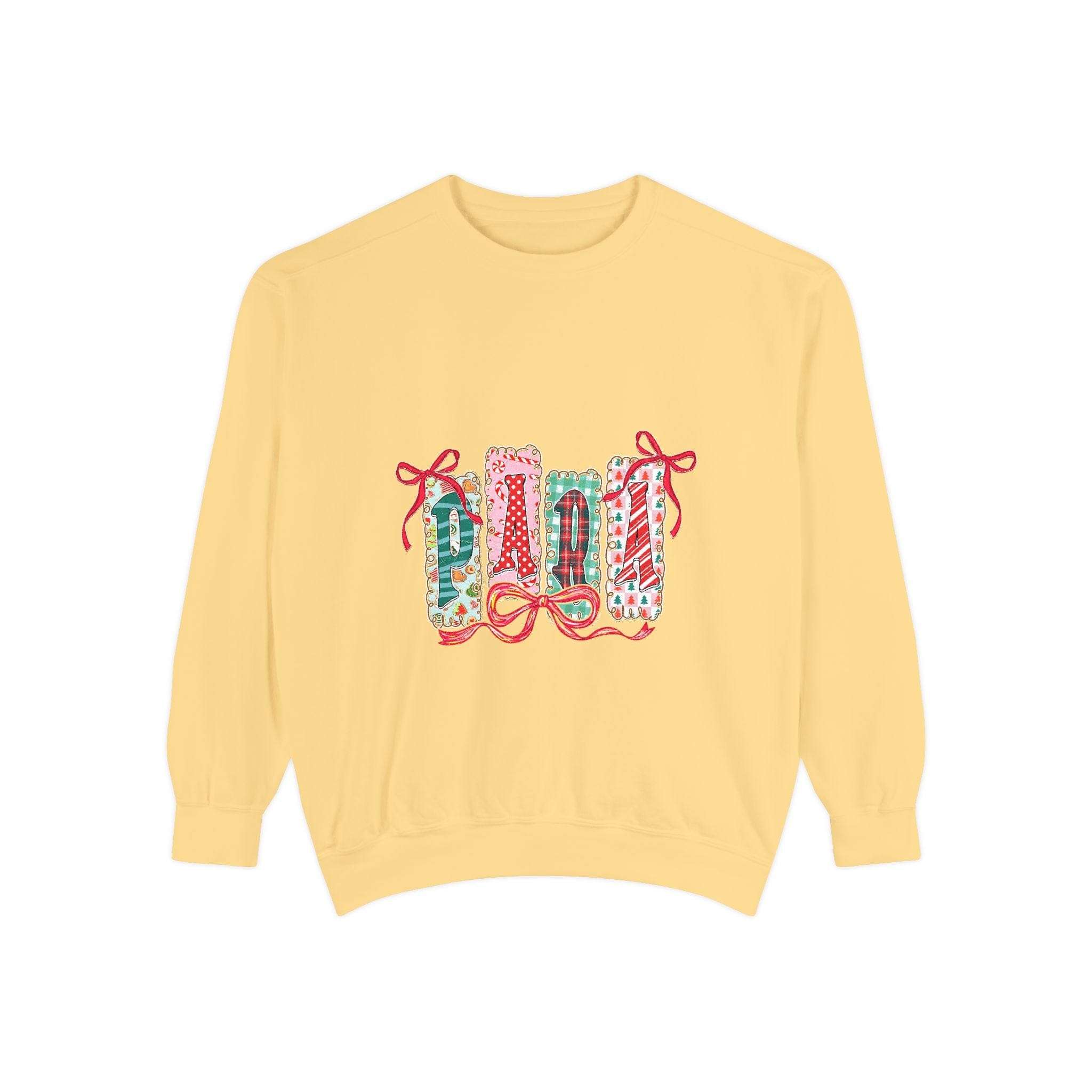 Preppy Christmas sweatshirt in Butter, featuring cozy cotton fabric, perfect for holiday gifts for para educators.
