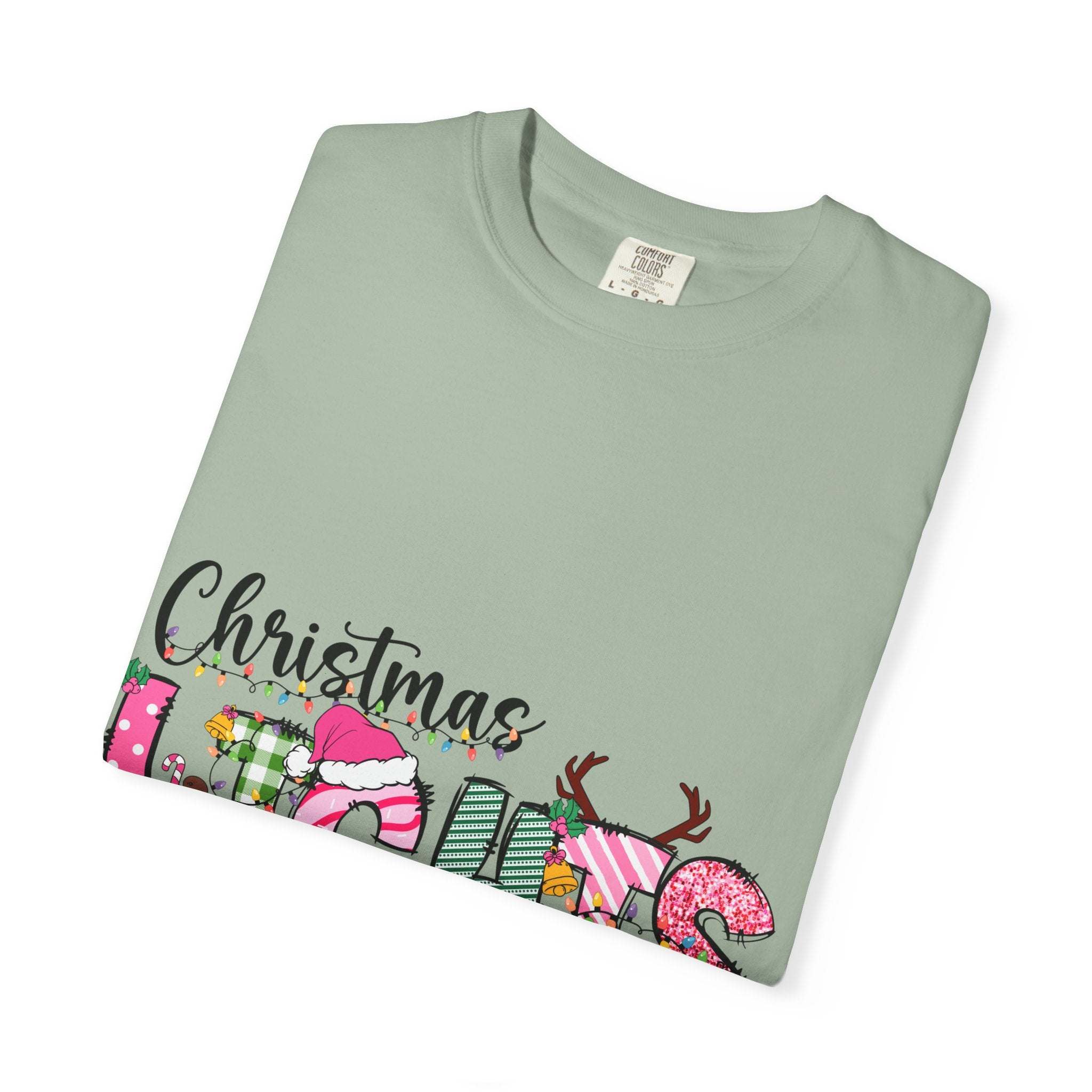 Christmas Lights Are My Favorite Color T-shirt in soft garment-dyed cotton with relaxed fit and festive holiday graphic text