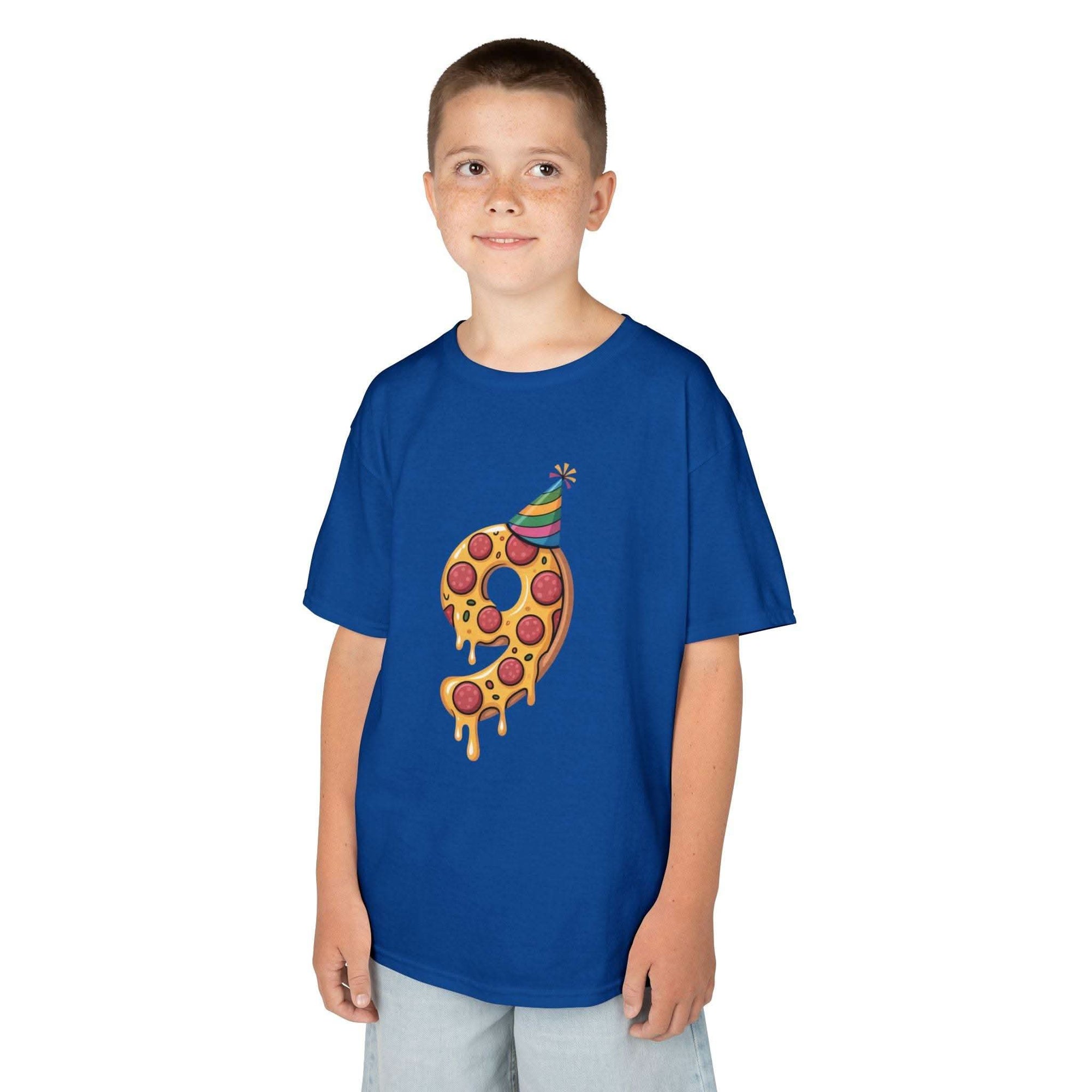 Party Slice Pizza Kids Tee | 9th Birthday Pizza Slice with Party Hat
