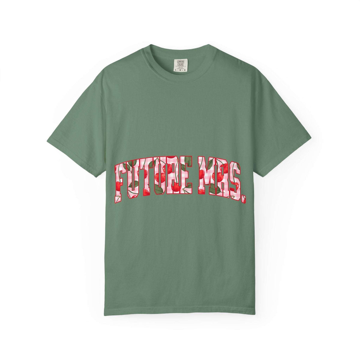 Future Mrs Cherry soft garment-dyed bridal t-shirt with relaxed fit and muted colors