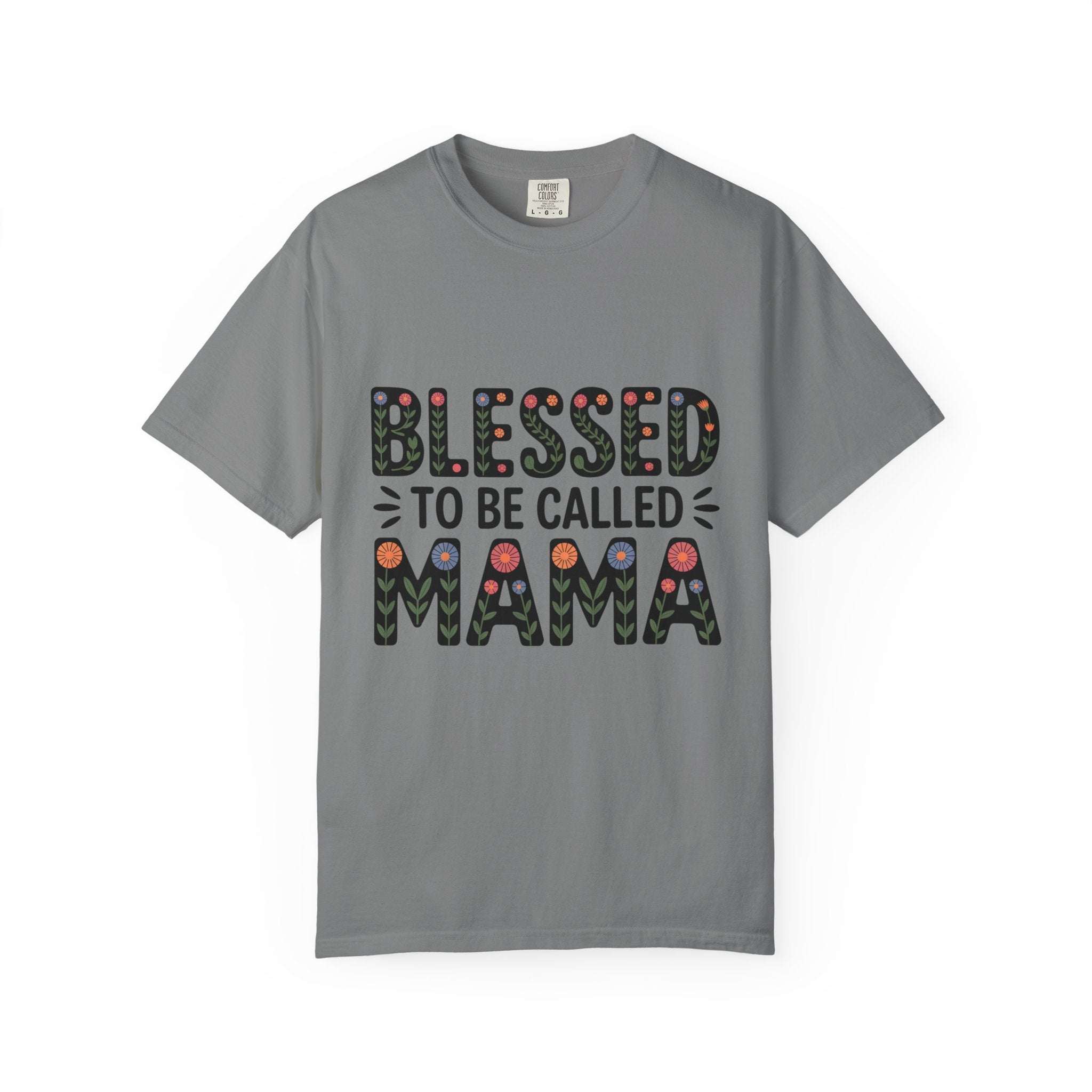Floral Blessed To Be Called Mama T-Shirt with vintage wash and floral lettering celebrating motherhood