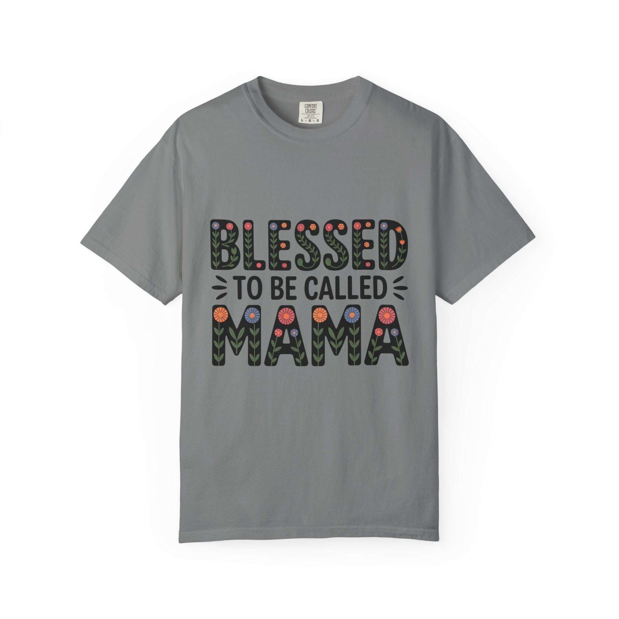 Floral Blessed To Be Called Mama T-Shirt with vintage wash and floral lettering celebrating motherhood