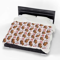 Floral Capybara Valentines plush velveteen blanket with pastel blooms and cozy warmth