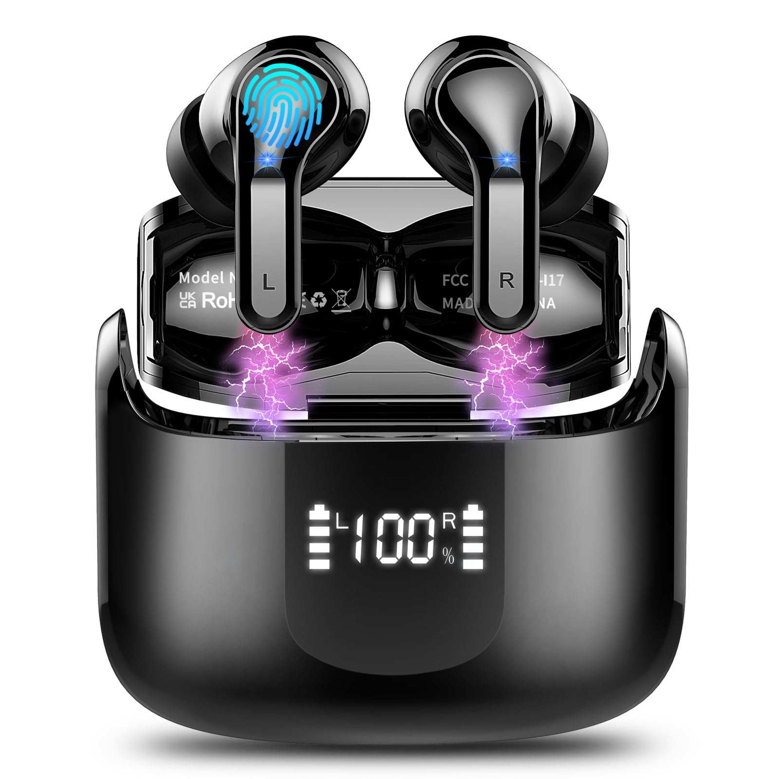 Sleek wireless earbuds with Bluetooth 5.3, ENC mics, 40H playback, and touch control in compact charging case