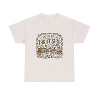 Vintage Take Me to the Thrift Shop T-shirt featuring botanicals, mushrooms, and flea market treasures in cottagecore style