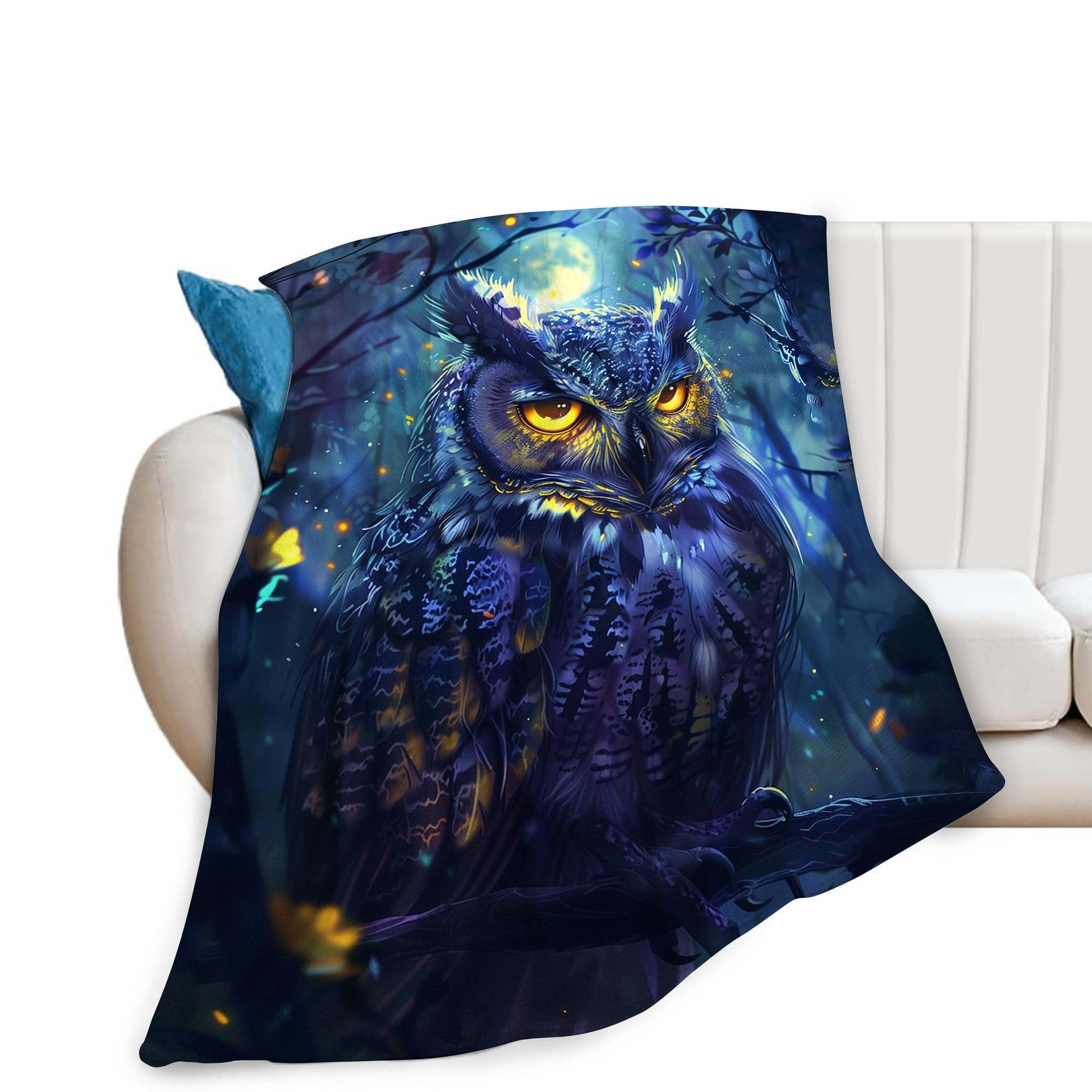 Cozy Enchanted Owl Fleece Throw blanket 50x40 inches soft microfiber