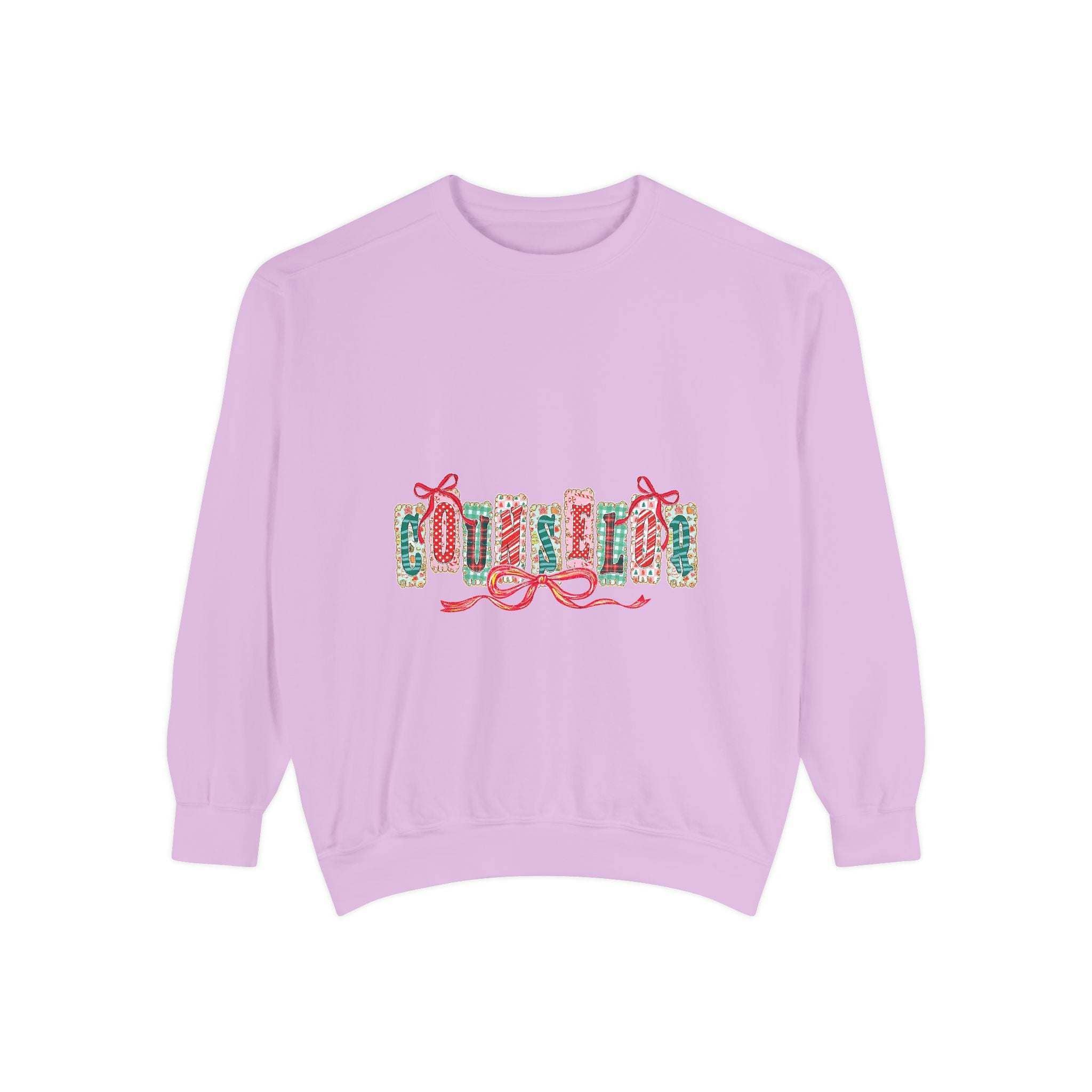 Garment-dyed True Navy sweatshirt with festive Christmas design, perfect for holiday gifting, by Printify