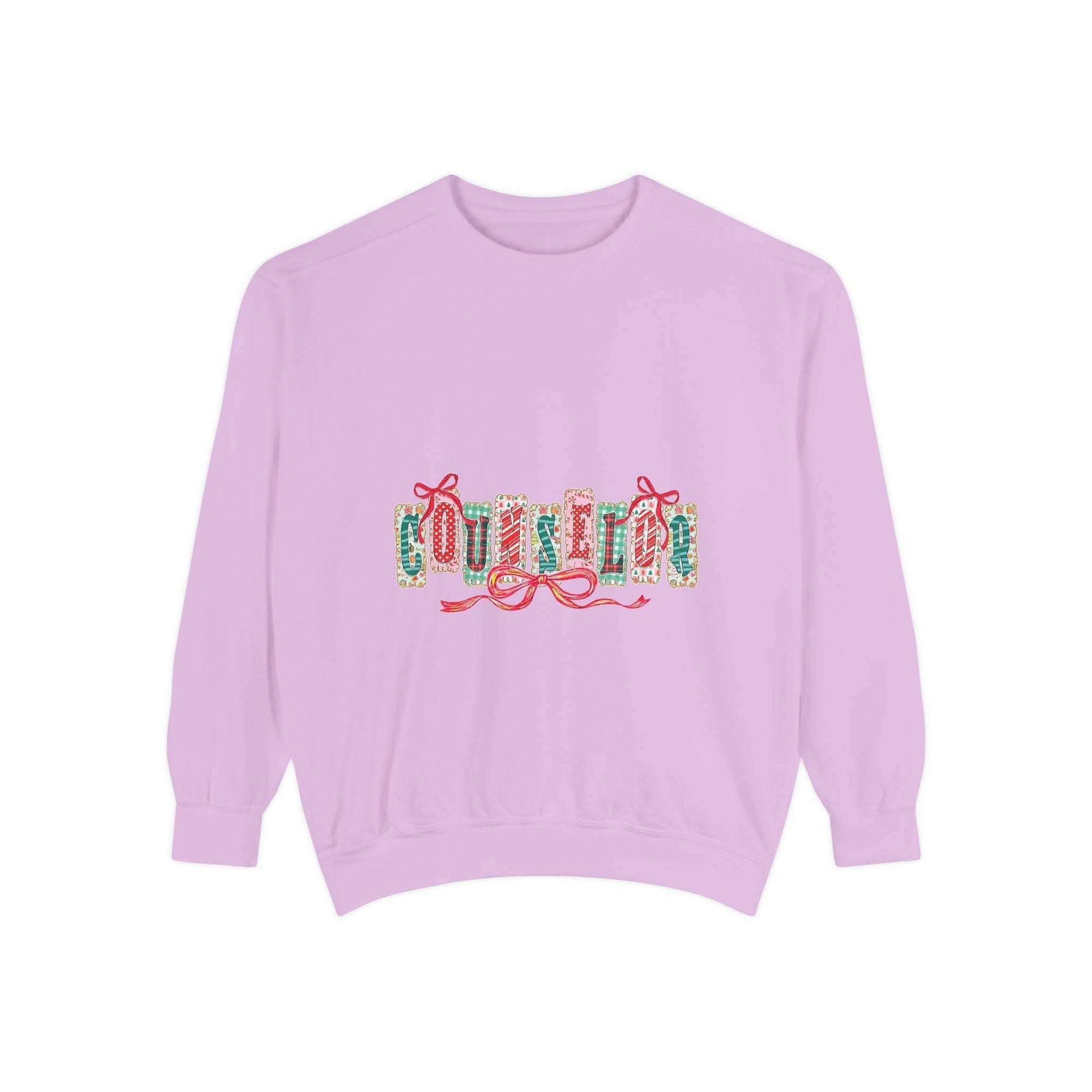 Garment-dyed True Navy sweatshirt with festive Christmas design, perfect for holiday gifting, by Printify