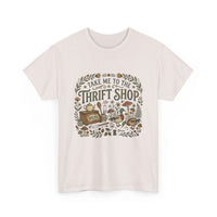 Vintage thrift shop t-shirt with botanical and flea market illustration