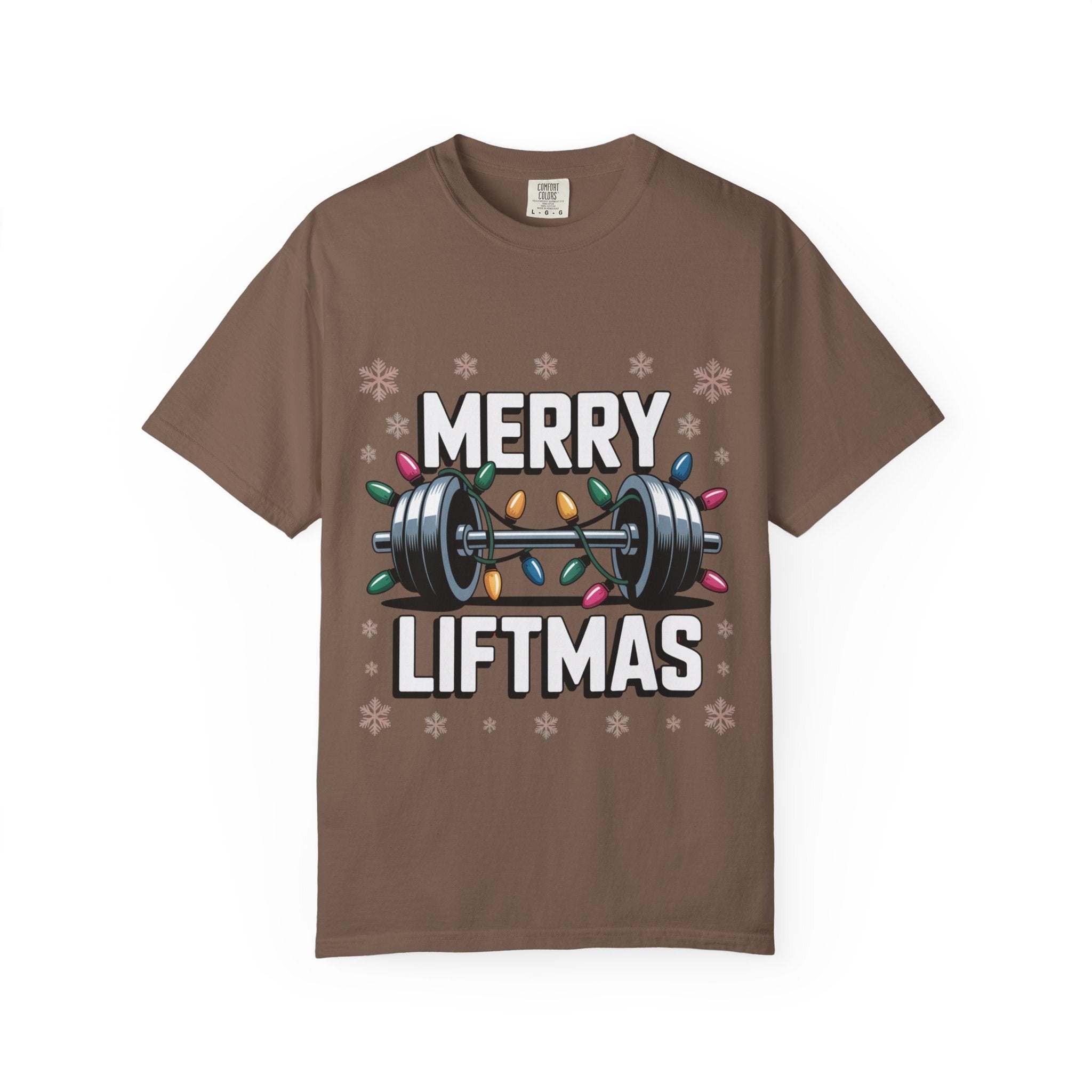 Black Christmas workout t-shirt with 'Merry Liftmas' design by Printify, perfect for fitness lovers.