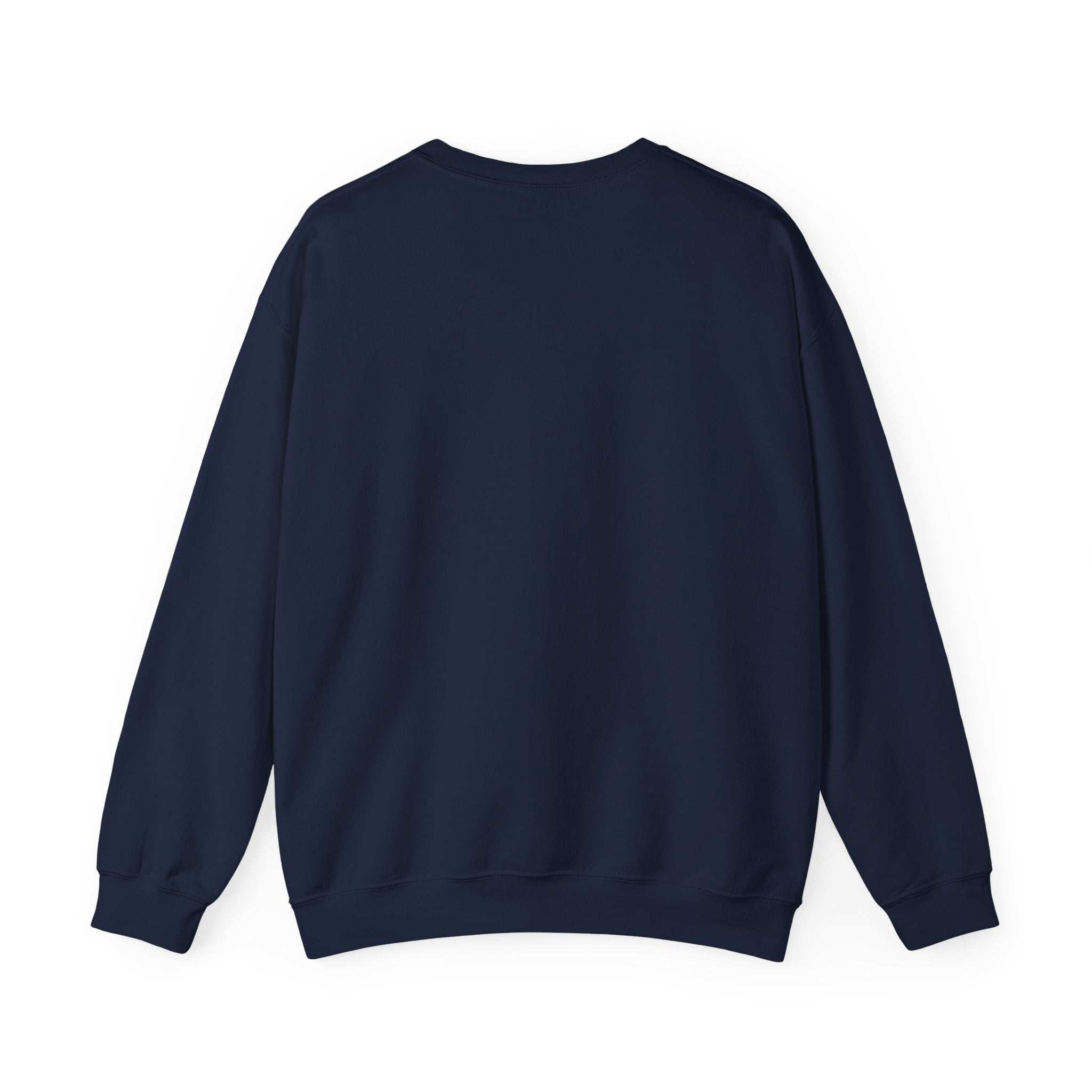 Navy blue cotton blend varsity besties crewneck sweatshirt back view