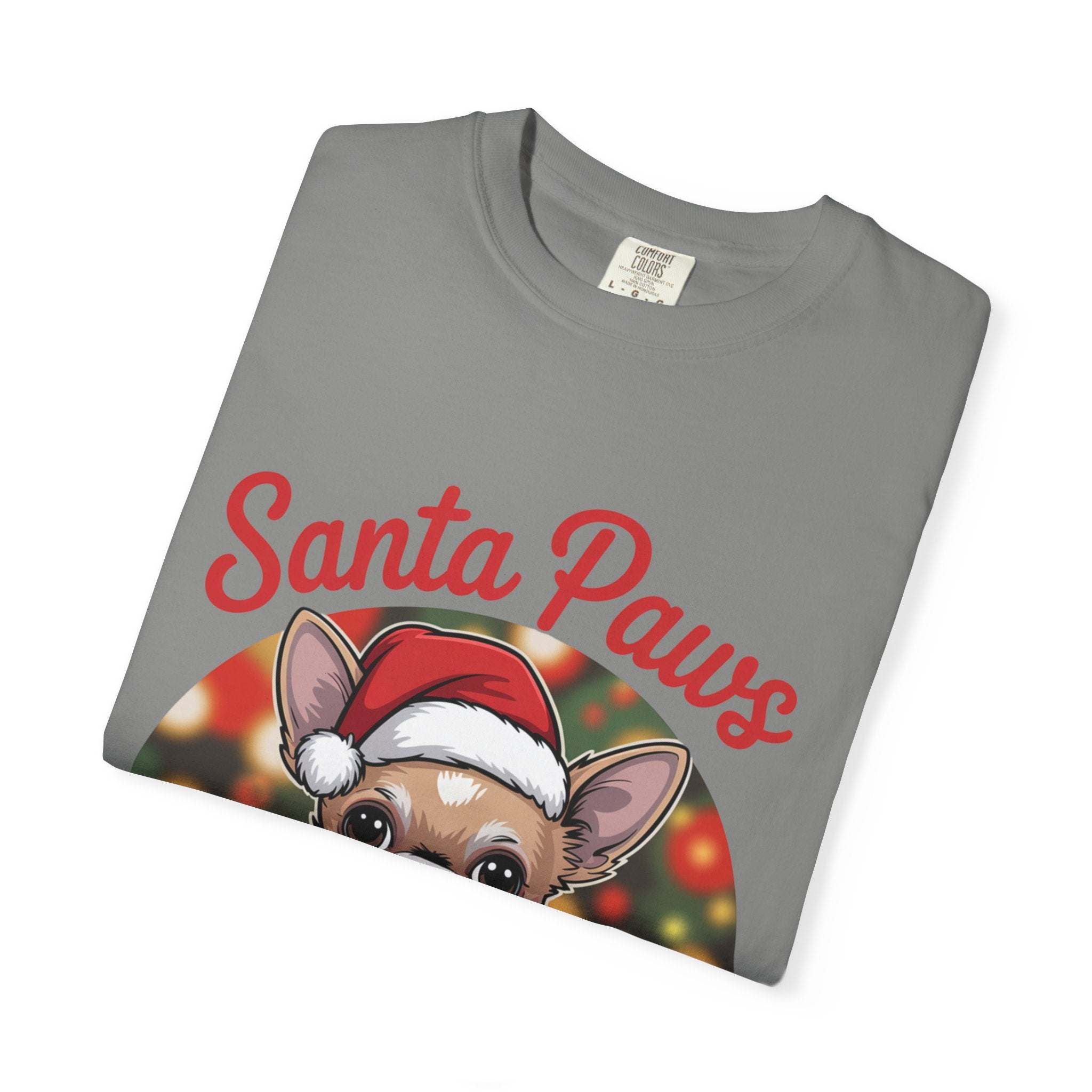 Bay Chihuahua Santa Paws T-Shirt from Printify, festive holiday pet apparel for dog lovers