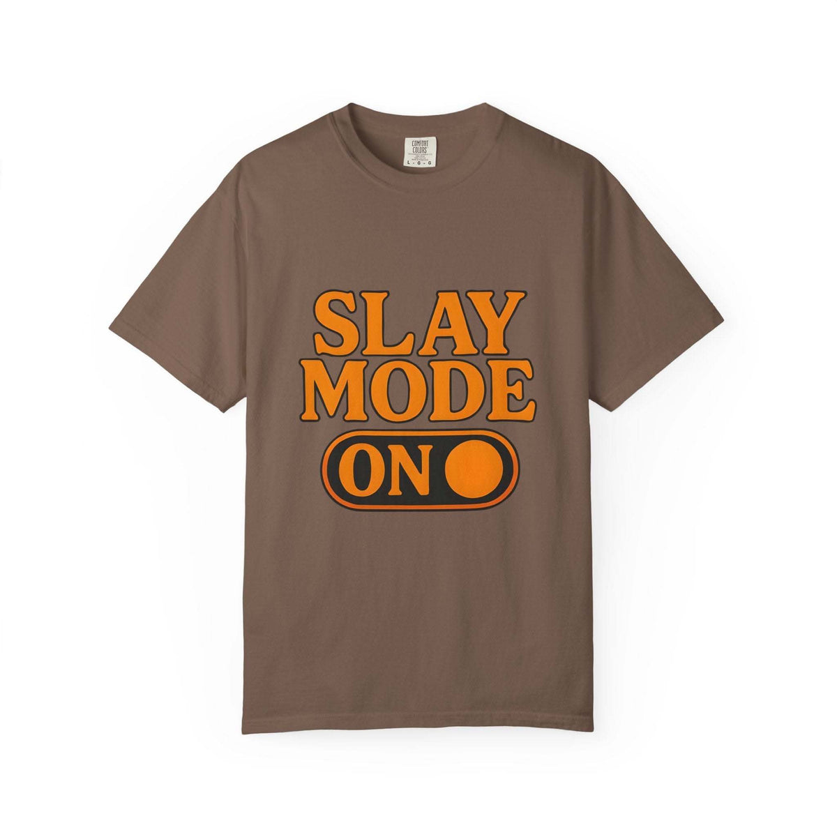 Garment-dyed black t-shirt with 'Slay Mode On' print, casual style by Printify