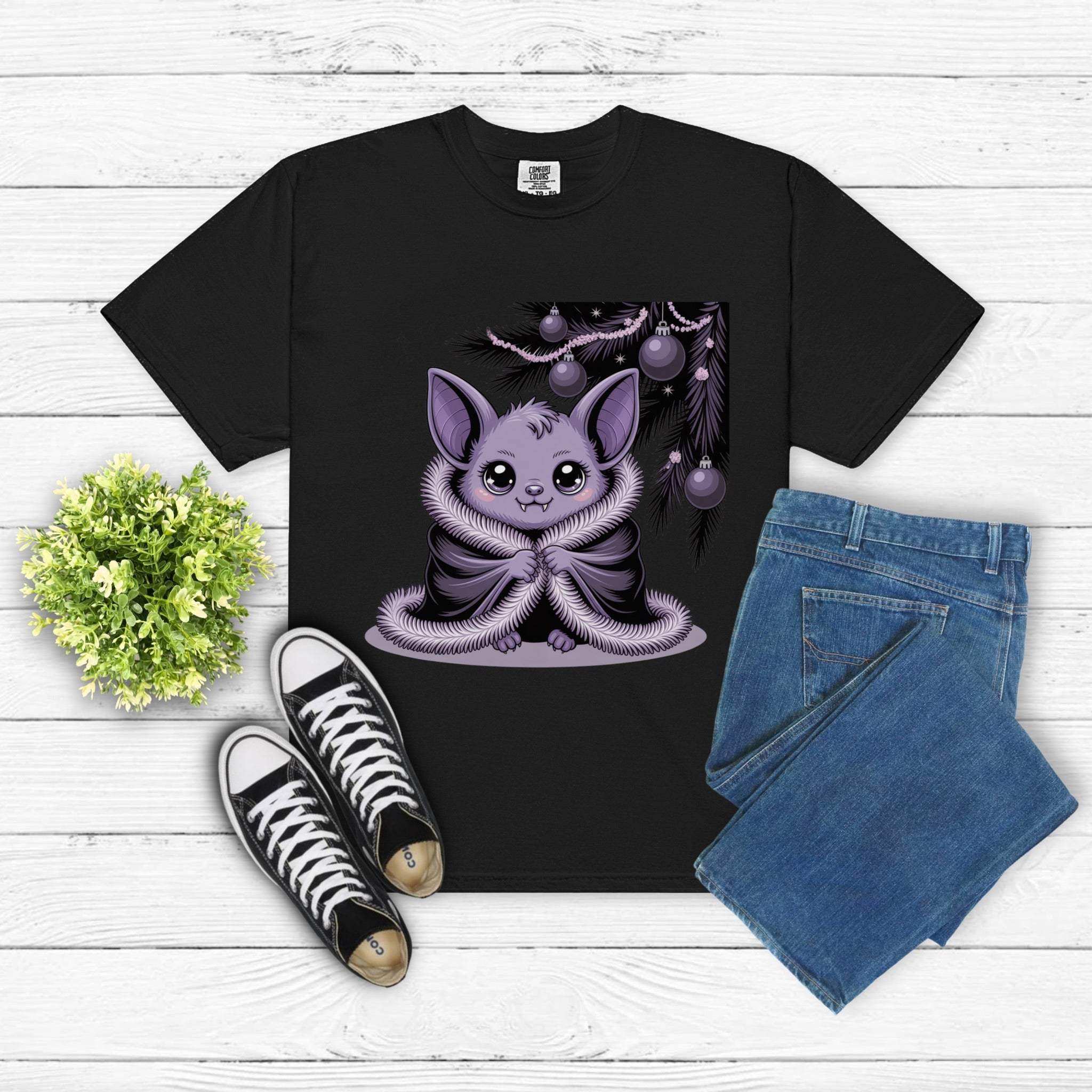 Gothmas Bat T-Shirt with gothic bat design on garment-dyed cotton for festive gothic style