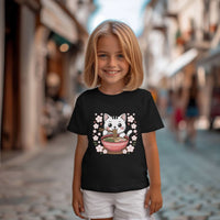 Kawaii cat eating ramen on youth short sleeve tee shirt