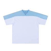 Unisex oversized mesh V-neck soccer jersey in thin polyester fabric with short raglan sleeves and casual sporty style