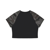 Women’s camo raglan crop t-shirt with cotton fabric and camouflage sleeves for casual streetwear style
