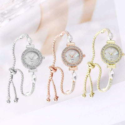 Diamond Dial Decorative Pull-out Bracelet Watch in Rose Gold