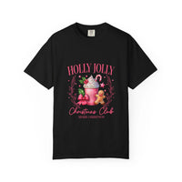 Black Christmas T-Shirt with "Holly Jolly Christmas Club" festive design featuring holiday treats and decorations