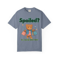 Black cotton t-shirt with 'Spoiled? No, I Just Get What I Want' text, casual style by Printify