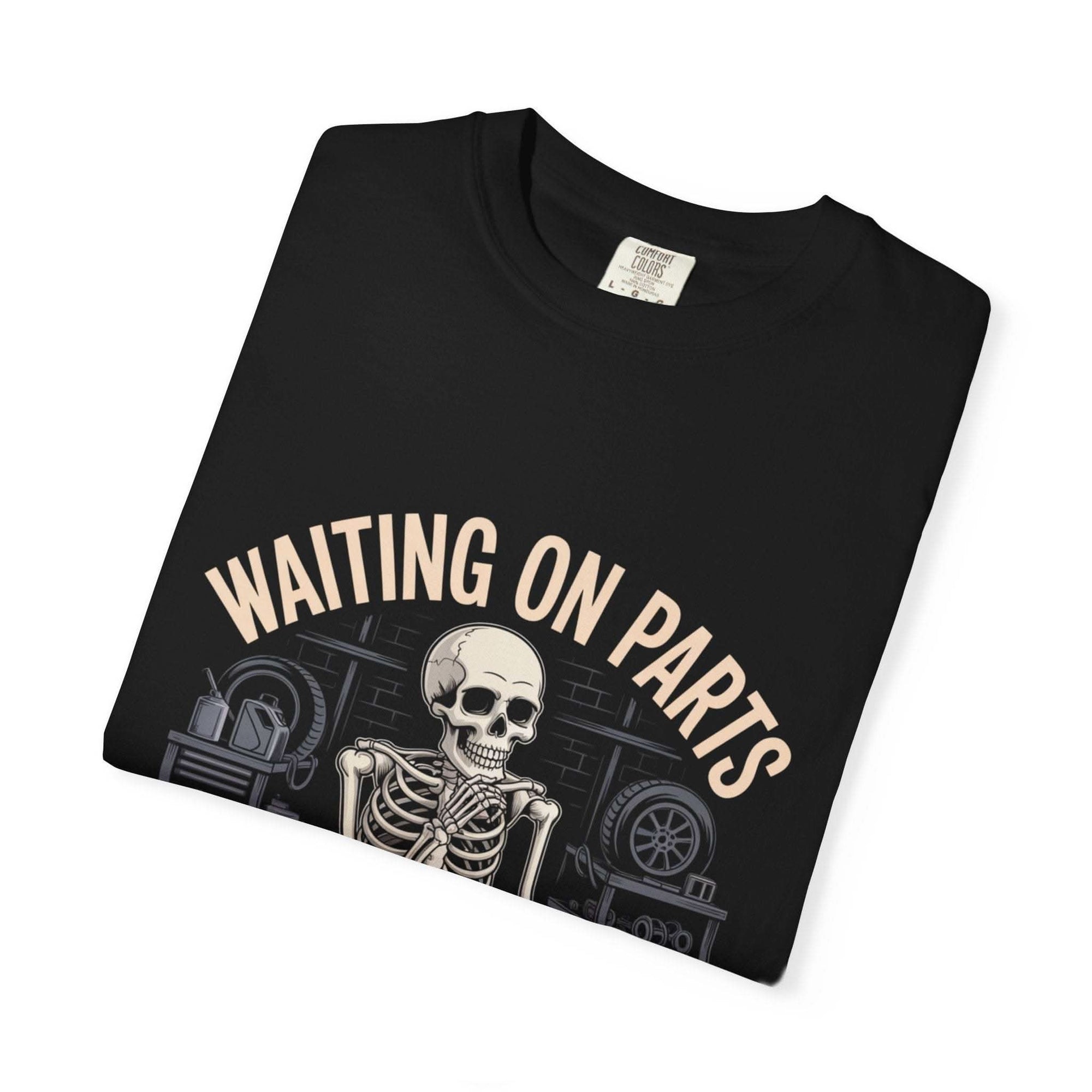 Vintage garment-dyed cotton Waiting on Parts TShirt mechanic tee with relaxed fit and minimalist text