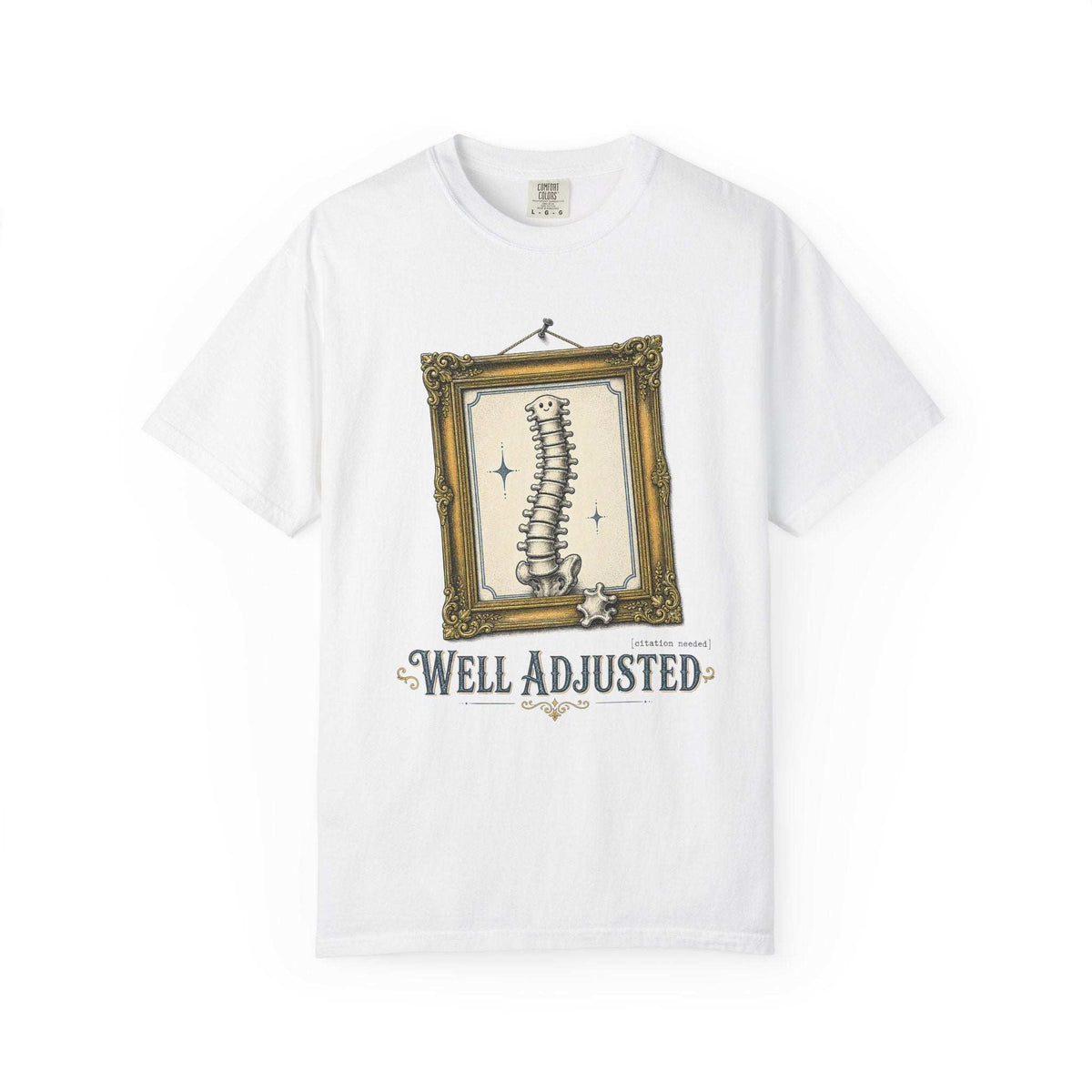 Well Adjusted Spine vintage graphic tee with framed spine design on soft garment-dyed cotton shirt