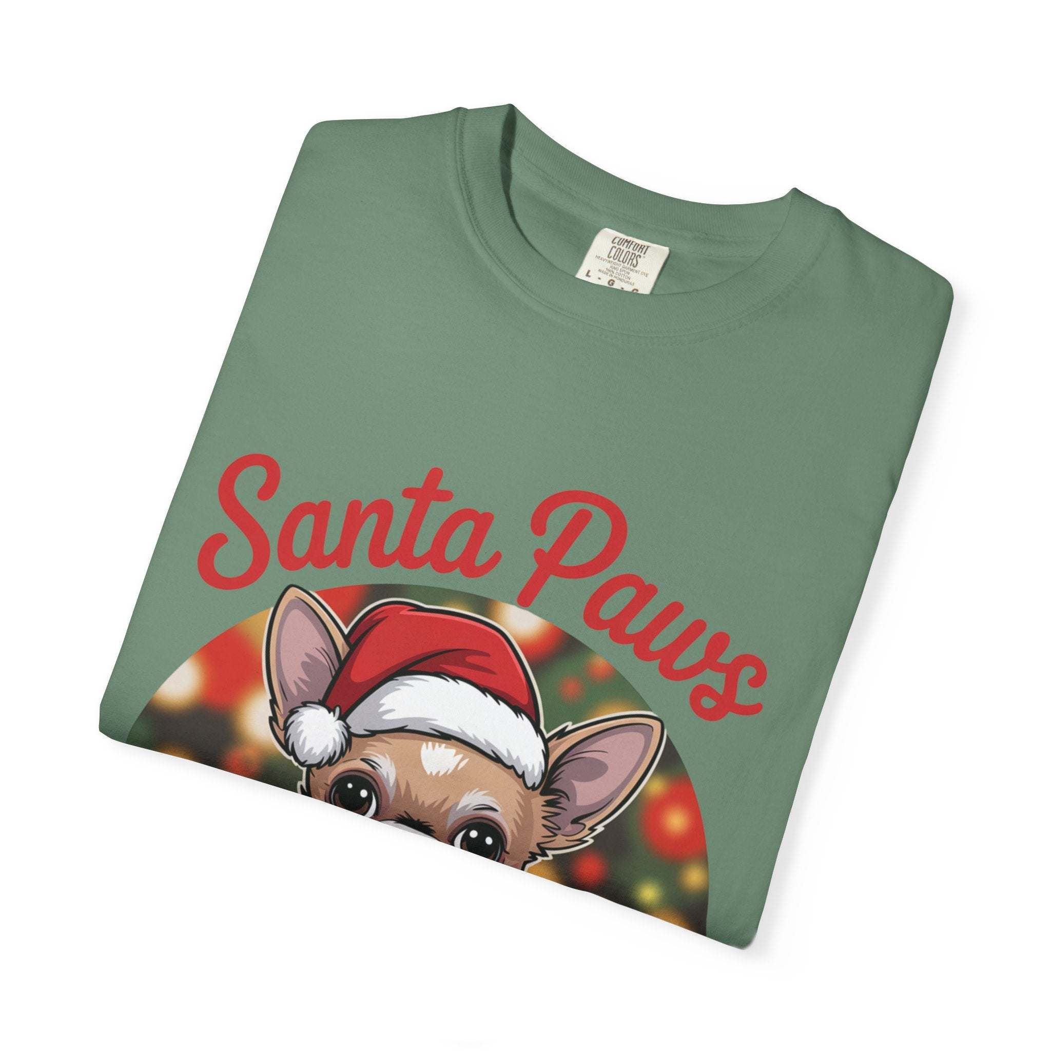 Bay Chihuahua Santa Paws T-Shirt from Printify, festive holiday pet apparel for dog lovers