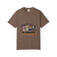Red Halloween t-shirt featuring cute puppies, casual wear by Printify, size S.