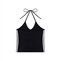 Women’s slim-fit color block halter crop tank top with V-neck and backless halter tie