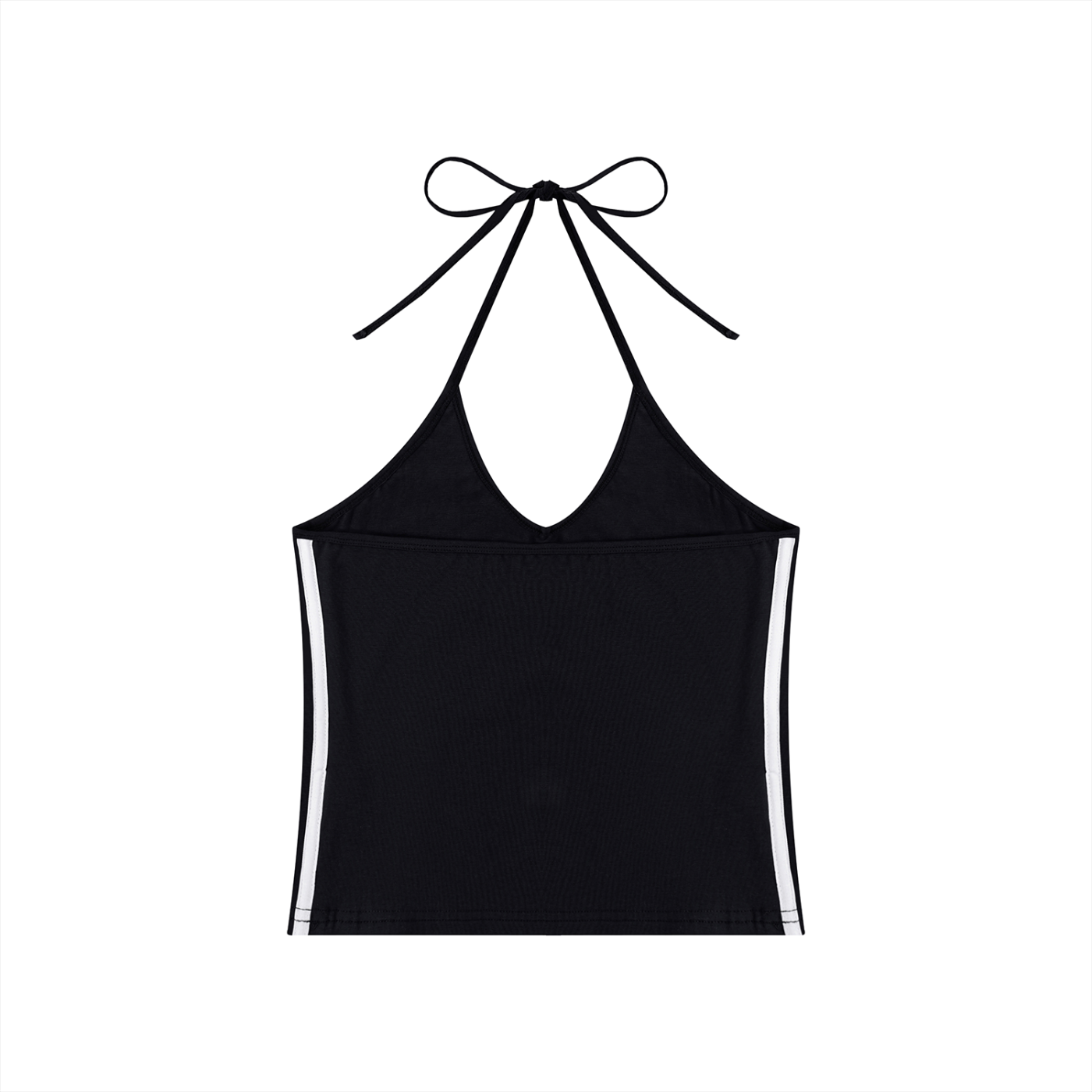 Women’s slim-fit color block halter crop tank top with V-neck and backless halter tie