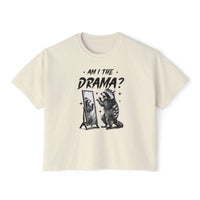 Boxy tee in butter color with 'Am I The Drama' statement design, women's casual wear by Printify