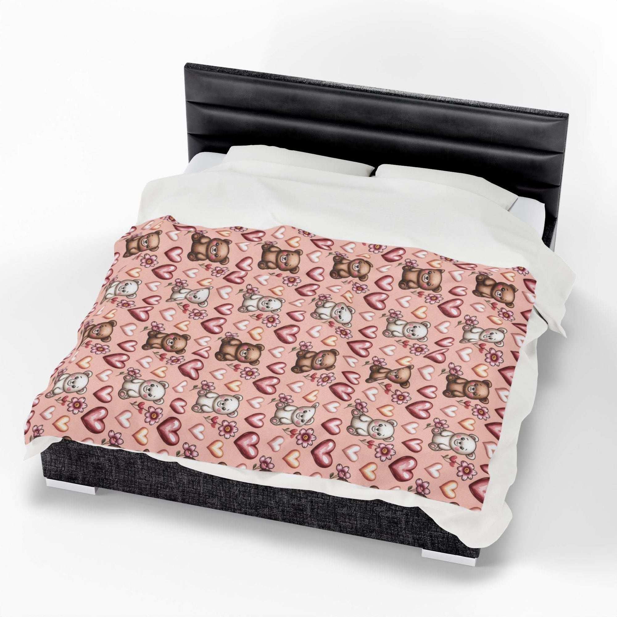 Kawaii Milk and Mocha Bears velveteen plush blanket with cute pastel bear duo design