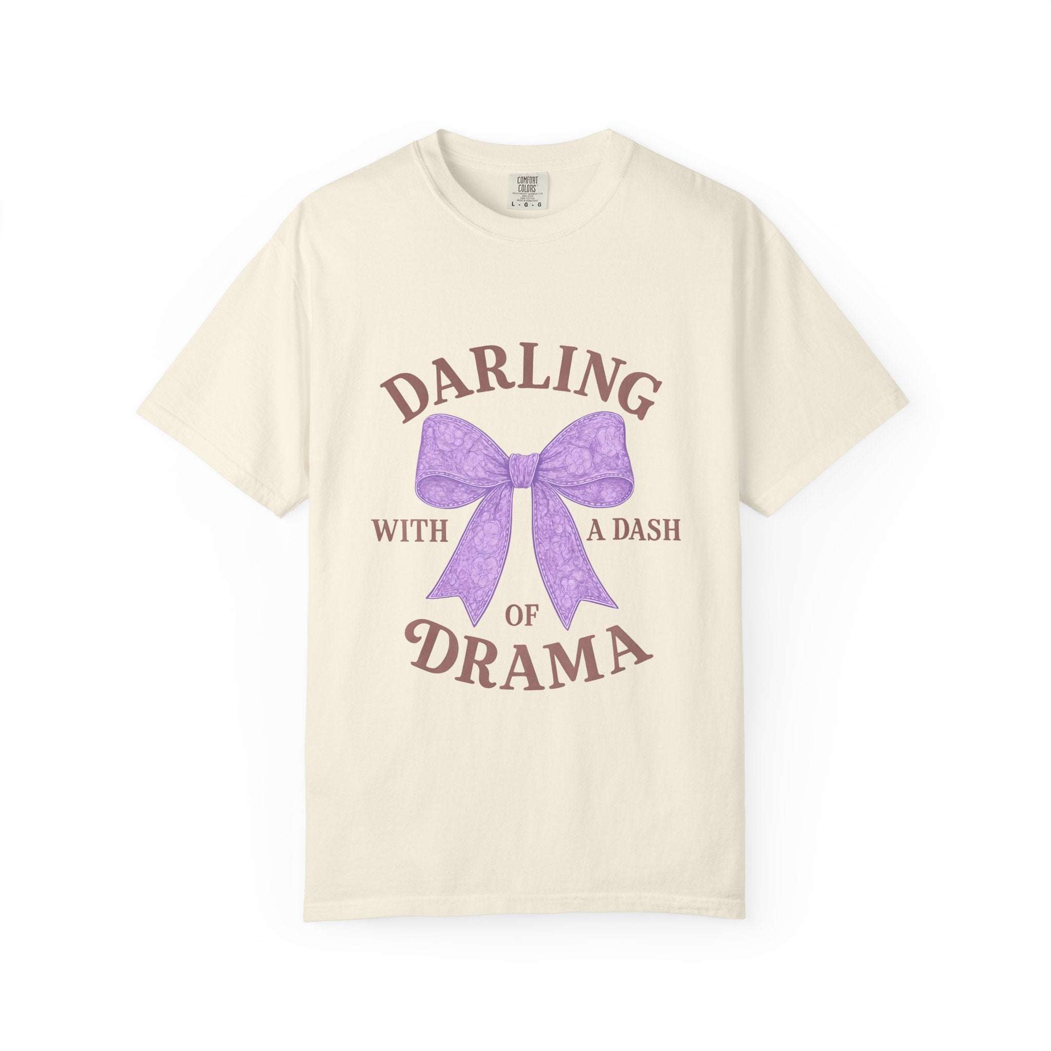 Ivory relaxed fit cotton t-shirt with 'Darling With a Dash of Drama' graphic by Printify