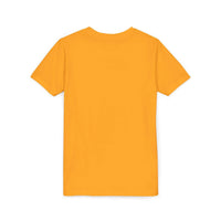 Youth tee featuring a Highland cow surrounded by vibrant sunflowers on a soft cotton blend shirt