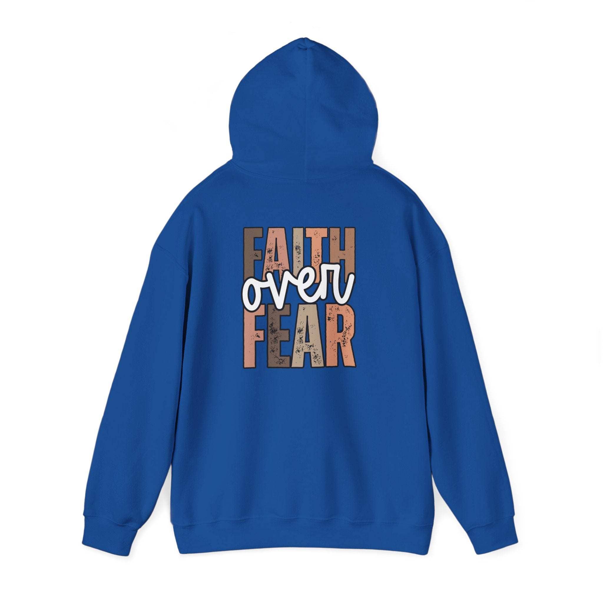 Faith Over Fear Hoodie with Walk by Faith inspirational design on cozy Christian sweatshirt