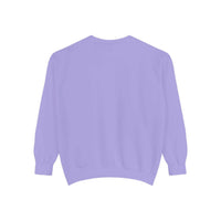 White garment-dyed sweatshirt featuring festive Christmas lights design by Printify