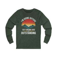 Long sleeve hiking shirt with vintage sunset mountains and outdoor adventure phrase