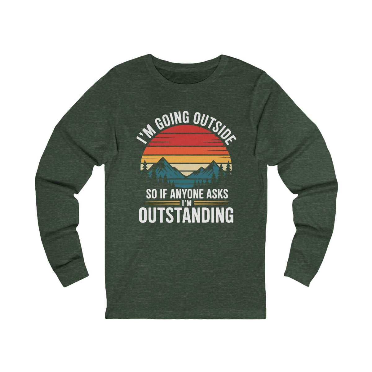 Long sleeve hiking shirt with vintage sunset mountains and outdoor adventure phrase