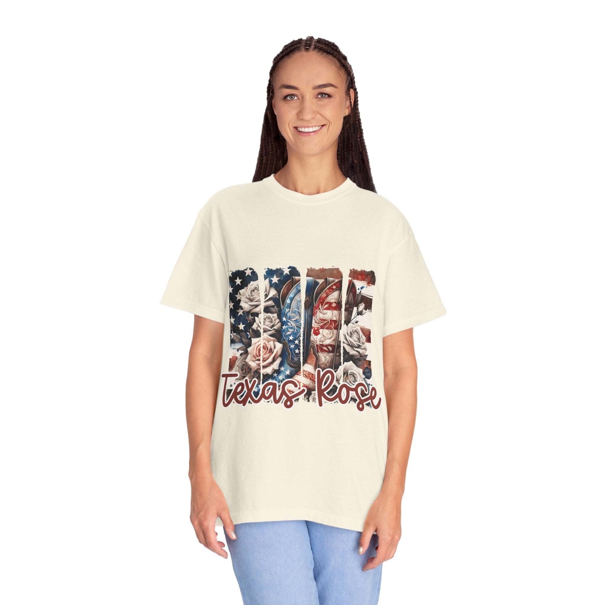Texas Rose T-Shirt with faded hue and relaxed fit inspired by Texas wild rose