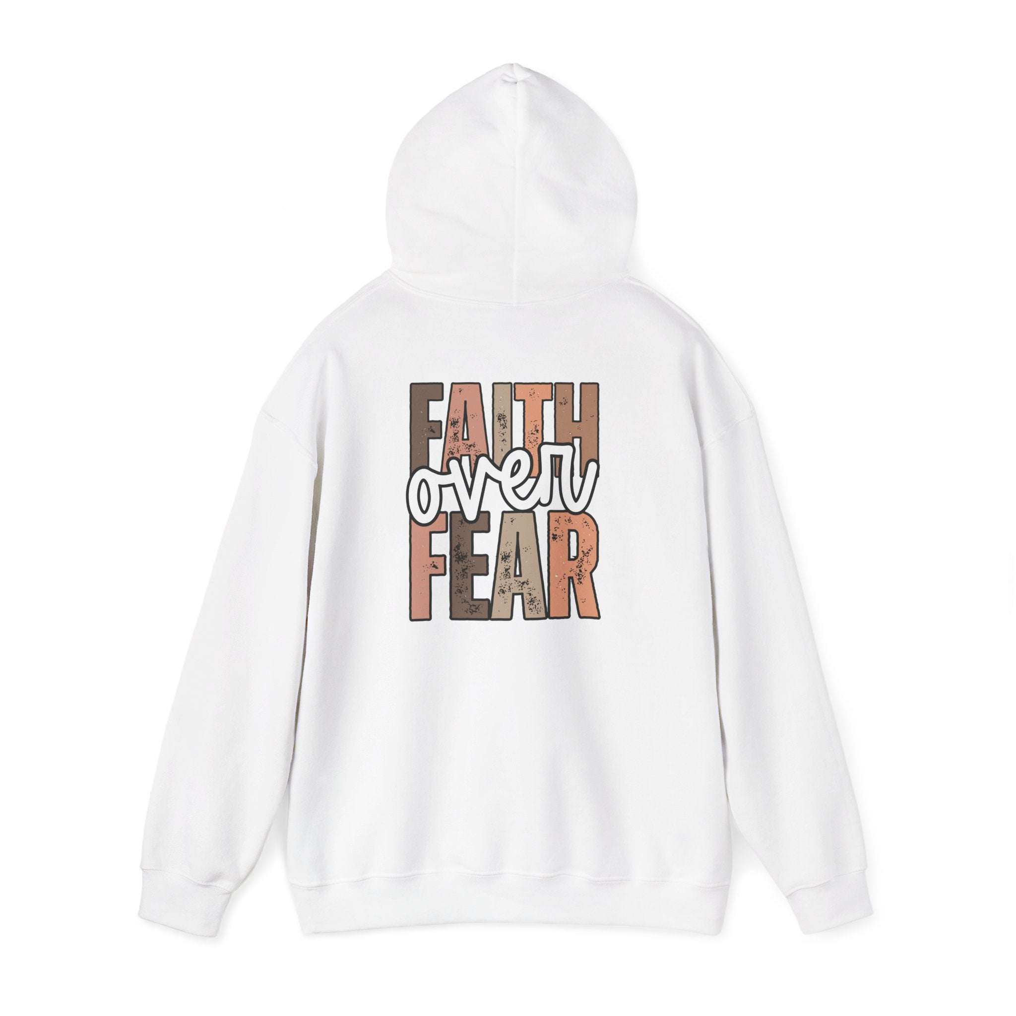 Faith Over Fear Hoodie with "Walk by Faith" inspirational Christian design on cozy sweatshirt