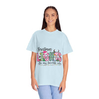 Christmas Lights Are My Favorite Color garment-dyed cotton t-shirt with relaxed fit and festive text design