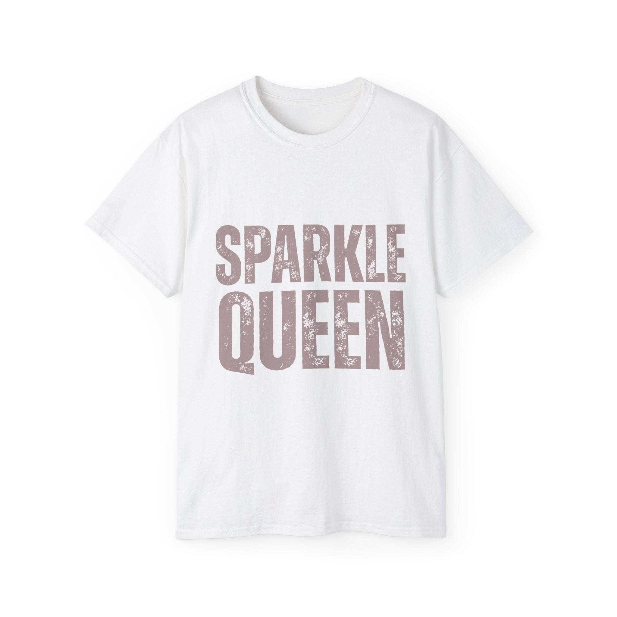 Black distressed graphic tee with 'Sparkle Queen' design, perfect for birthday outfits or festivals, by Printify
