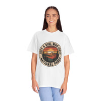 Just a Girl Who Loves National Parks T-Shirt in garment-dyed cotton with relaxed fit and durable design