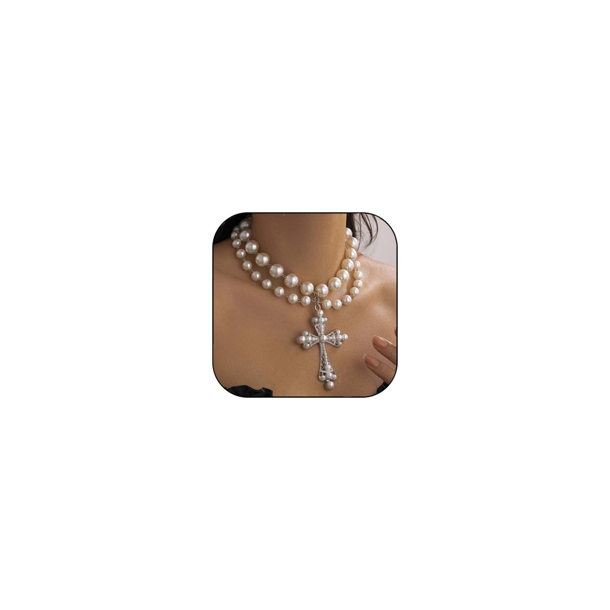 Gothic Pearl Cross Pendant Necklace featuring a delicate cross with pearls and gothic detailing