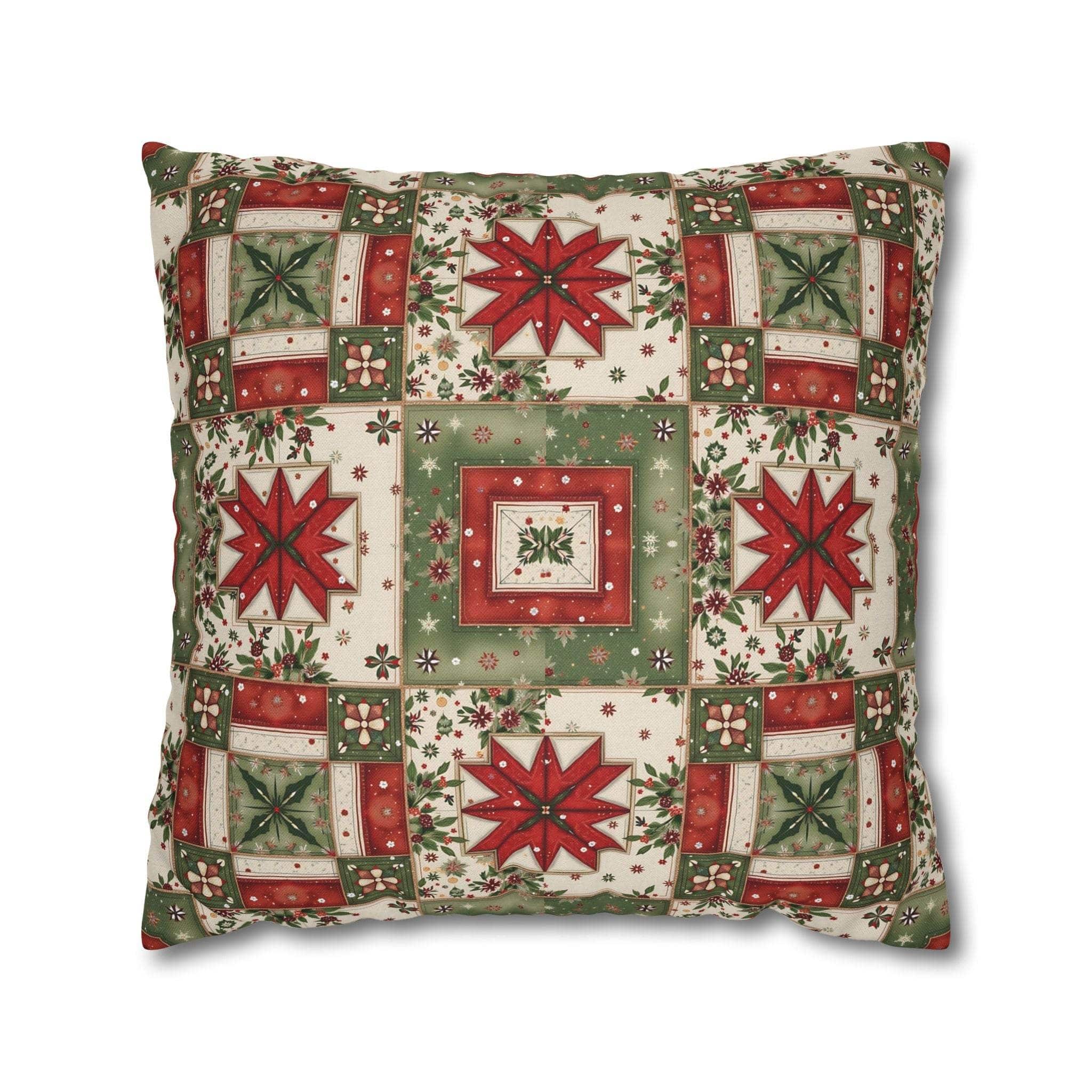 Patchwork Christmas Star pillowcase with warm geometric quilt design for holiday décor