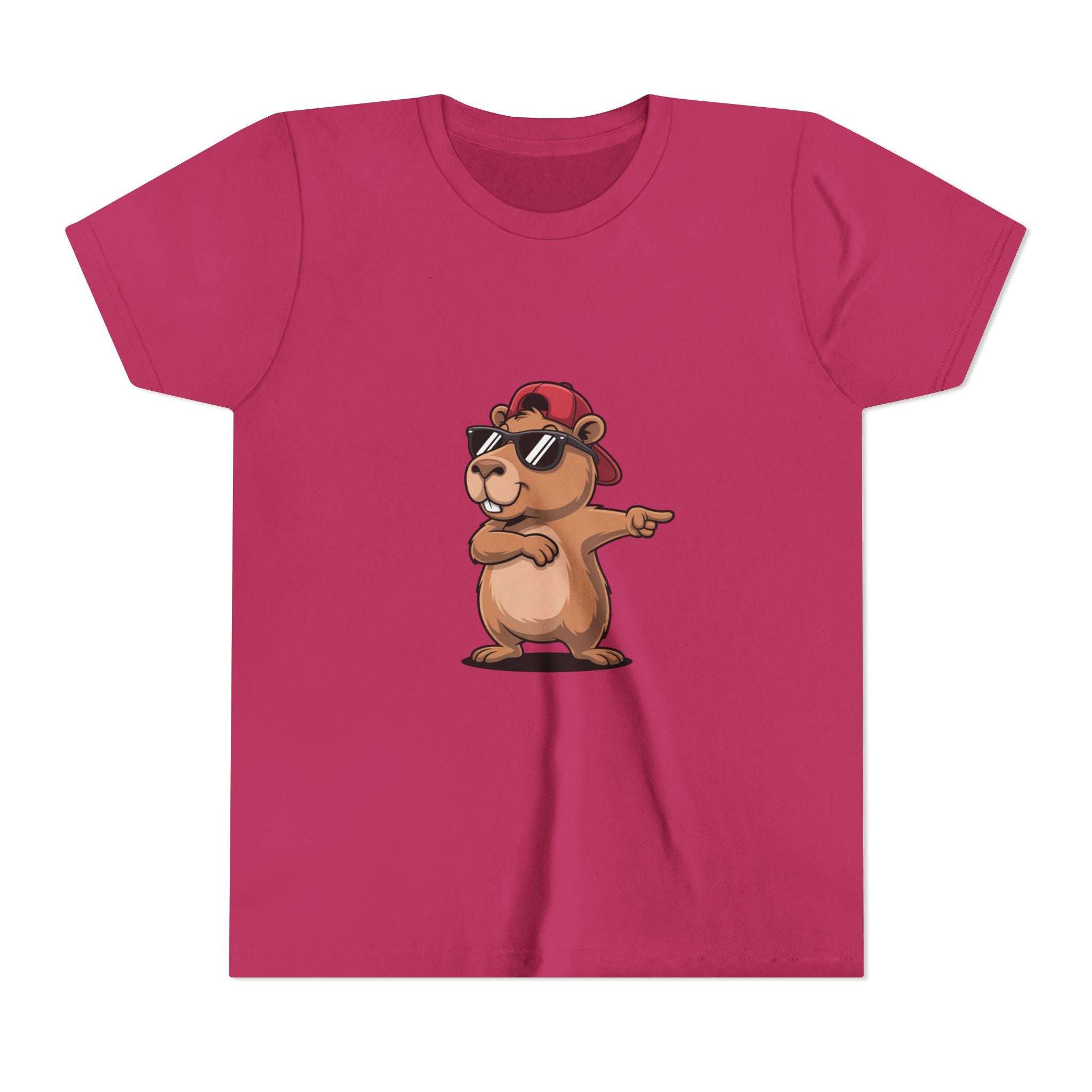 Cool capybara in hat and sunglasses graphic on soft cotton youth tee shirt